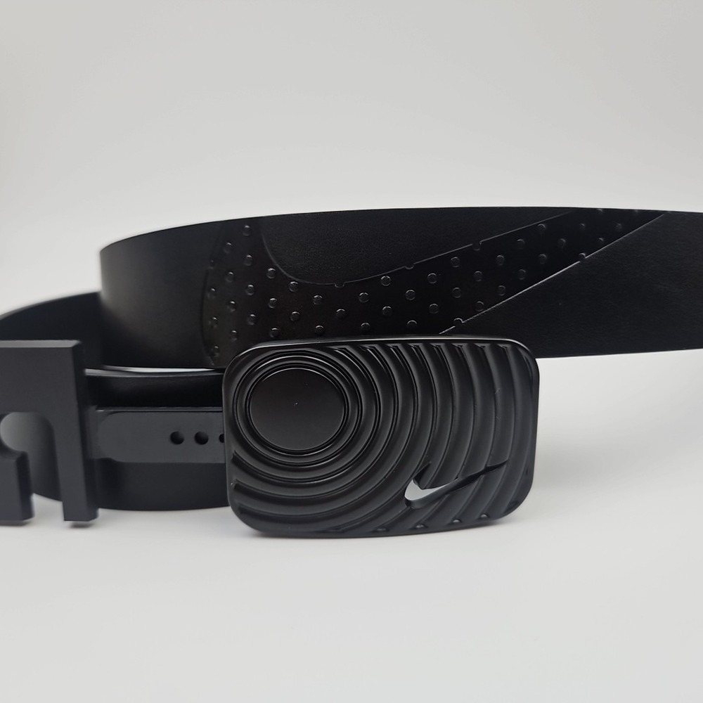 Nike Air Force 1 Belt Black Faux Leather Black Swoosh Logo Buckle Mens L 38-40